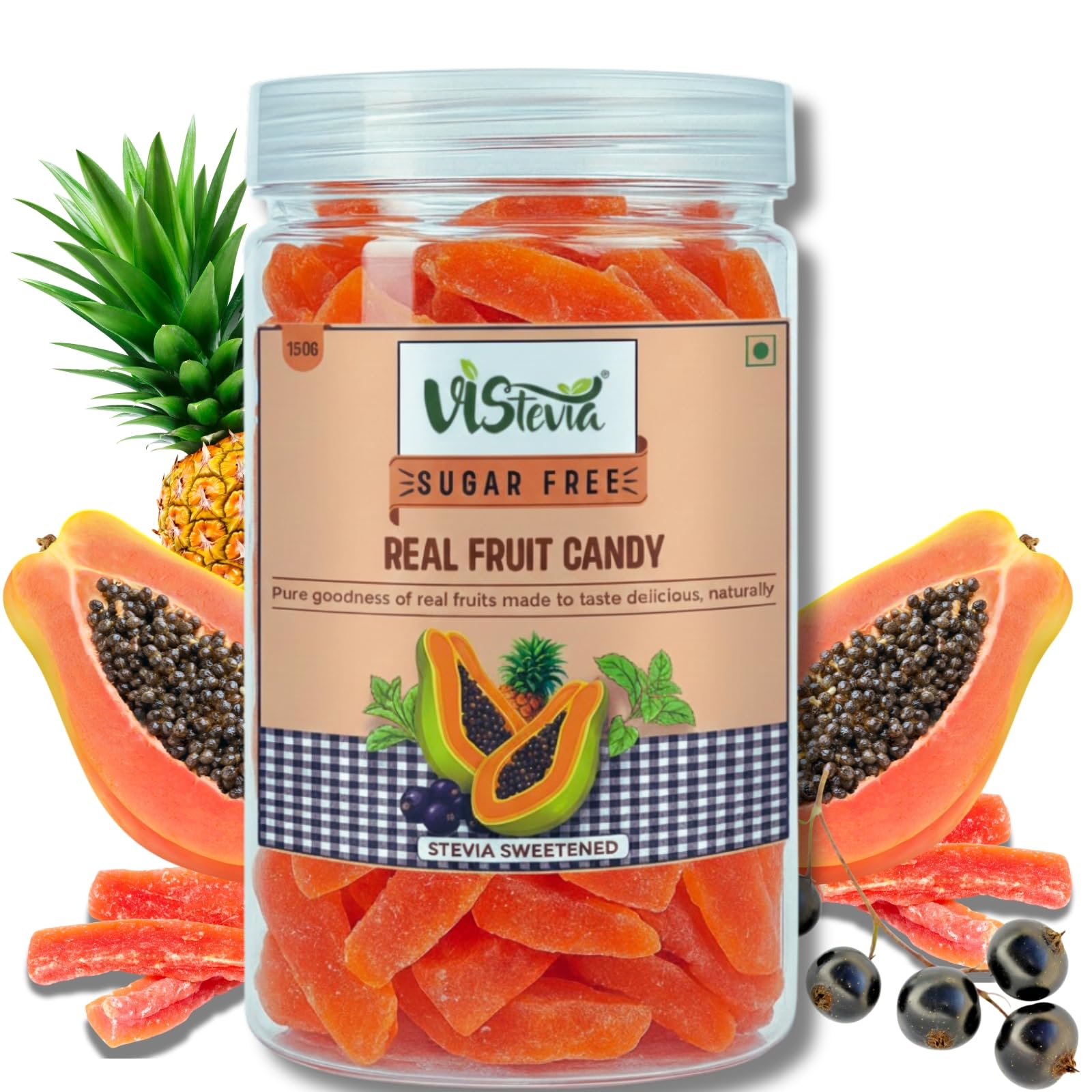 Vistevia Sugar Free Candied Fruit (Mixed Fruit Flavour), Diabetic, Keto and Kid Friendly - Sweetened Naturally With Stevia, Delicious to Taste, Pack Of 1 (150g)-image-48