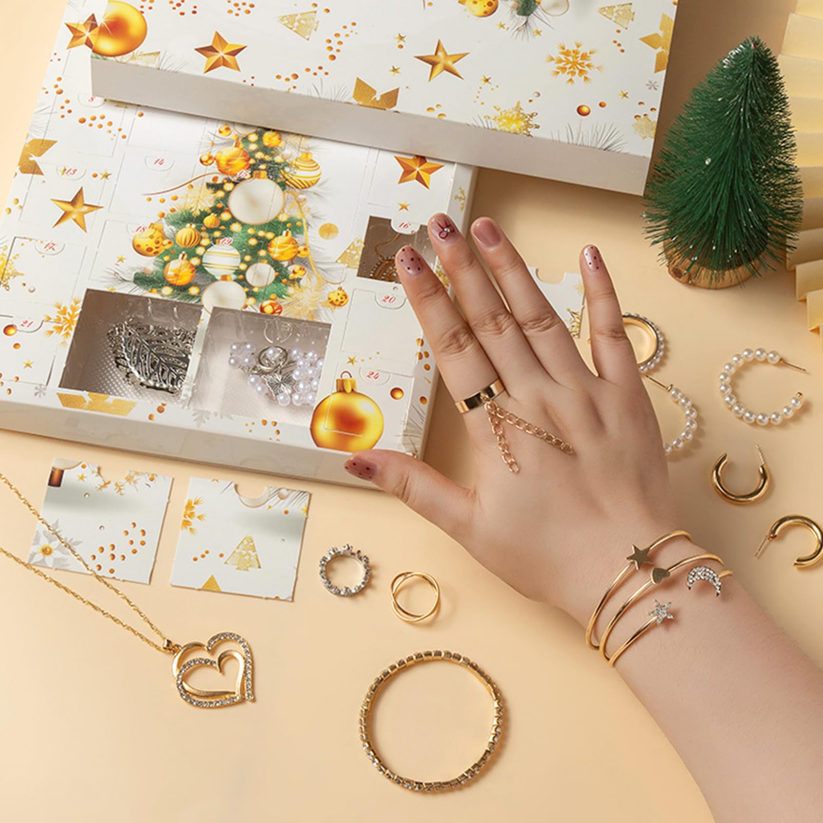 Schmuck Adventskalender 2024 Für Frauen - 24 Tage Schmuckstücke Mit Armband, Halskette & Ring