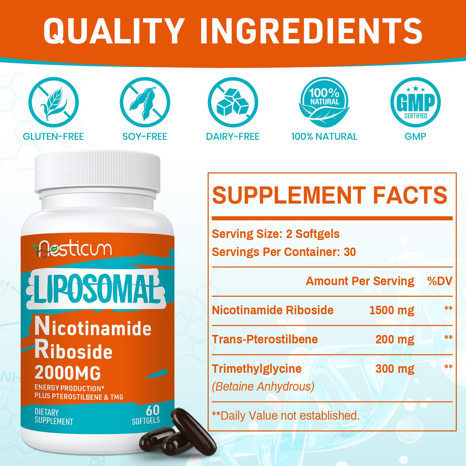 Liposomal Nicotinamide Riboside 2000mg, NAD+ Supplement, 60 Softgels — Amazon image 2