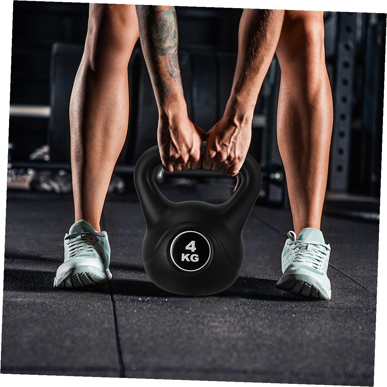Plastic Kettlebell 4kg Black, Arm Muscle Training Bell for Home Fitness, Portable Fixed Kettle-bell Exercise Accessory for Deep Squat and Strength Workout