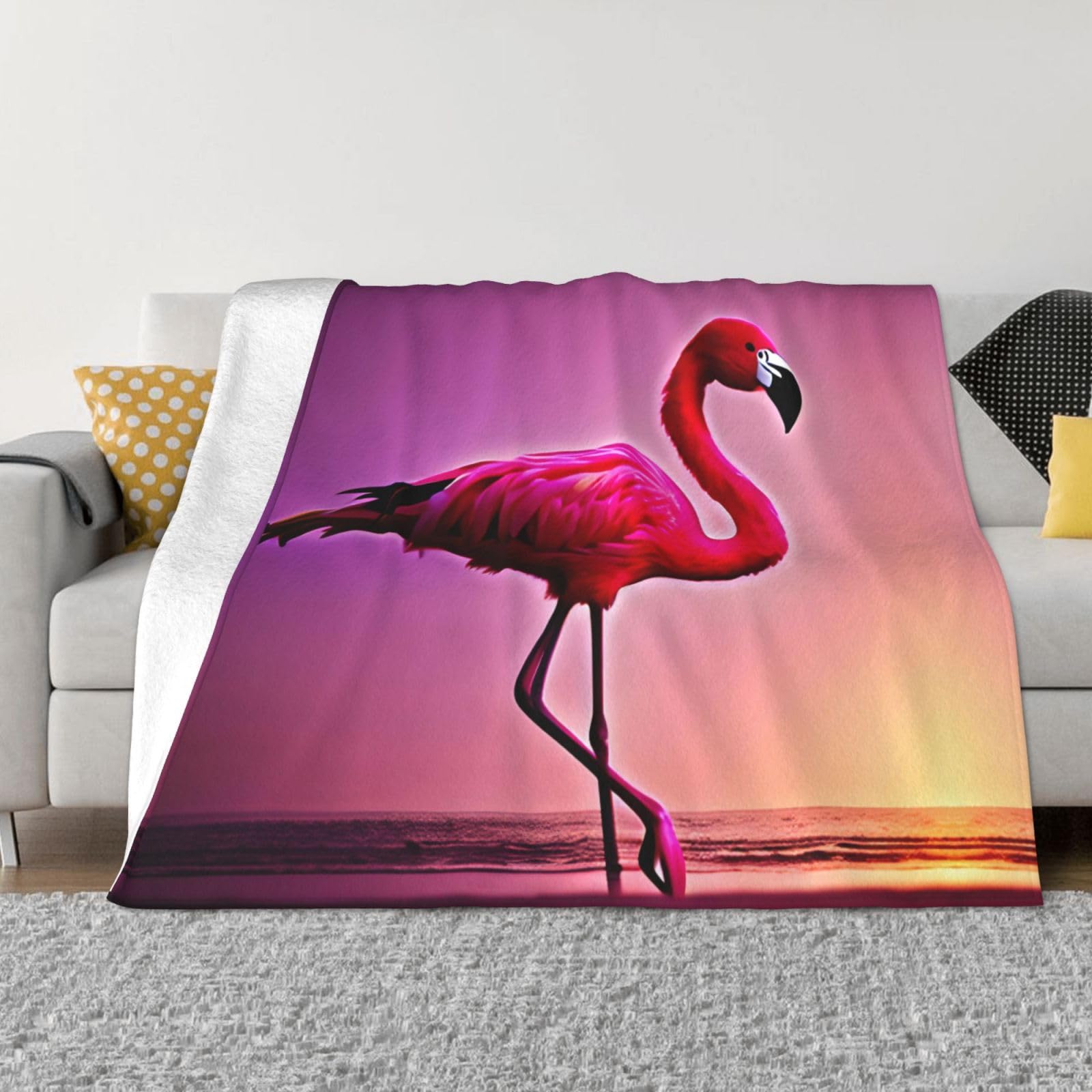 Couverture polaire flamant rose 127x152 cm en flanelle douce pour lit et canapé