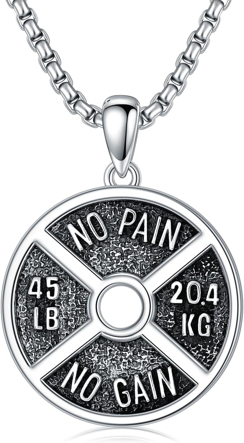 Dumbbell Necklace 925 Sterling Silver Weight Plate Pendant Gym Sports Jewelry Gifts for Men Father