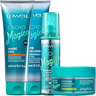 Kit Shampoo 240ml + Creme Modelador 240ml + Máscara 240g + Fluido 200ml Cacho Mágico Lowell