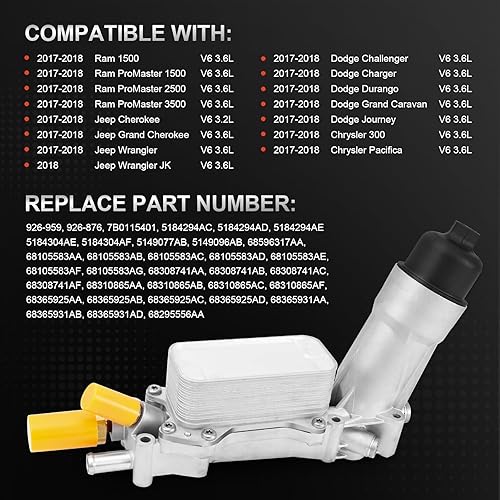 Miniatura 2 de 926-959 Upgraed Kit de enfriador de aceite de aluminio para carcasa del filtro de aceite con juntas Sensores Compatible con Chrysler Dodge Avenger