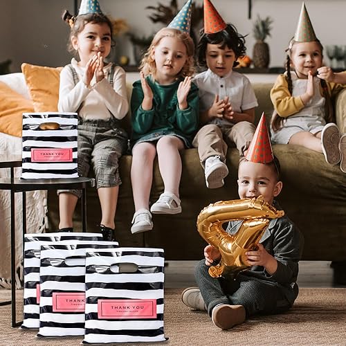 Miniatura 5 de Bolsas de mercancía con texto en inglés "Thank You", 100 bolsas de compras de plástico mixto de 3 tamaños, bolsa para pequeñas empresas, bolsas