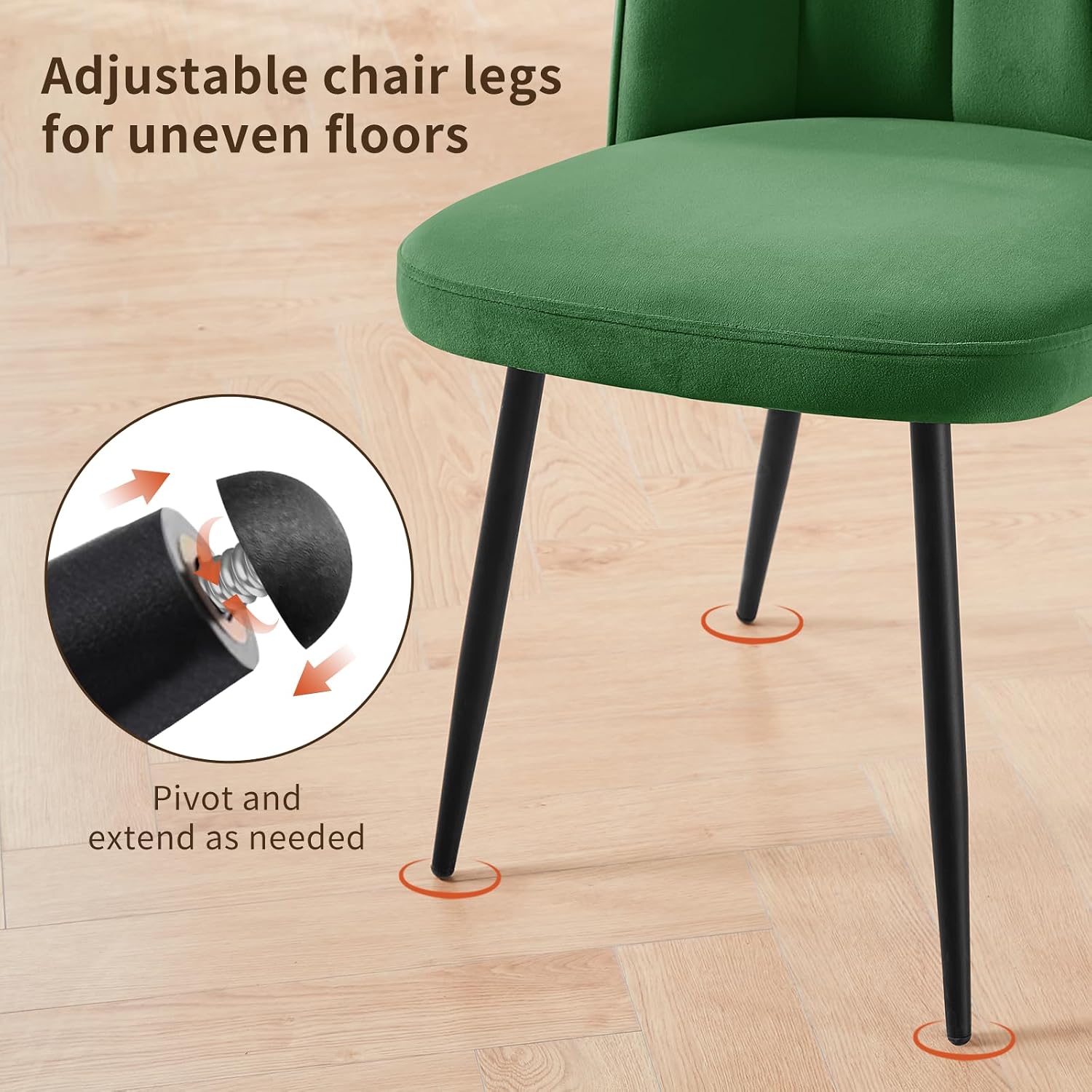 AINPECCA Set of 2 Velvet Dining Chair with Ergnomic Backrest Sturdy Matte Metal Legs Living Room Kitchen Chairs Lounge Leisure(2, Grass Green) - Image 4