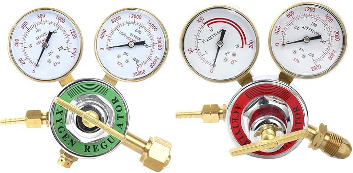 2 Piece Dual Welding Gas Gauges Oxygen CGA-540 and Acetylene CGA-510 Regulators Combo