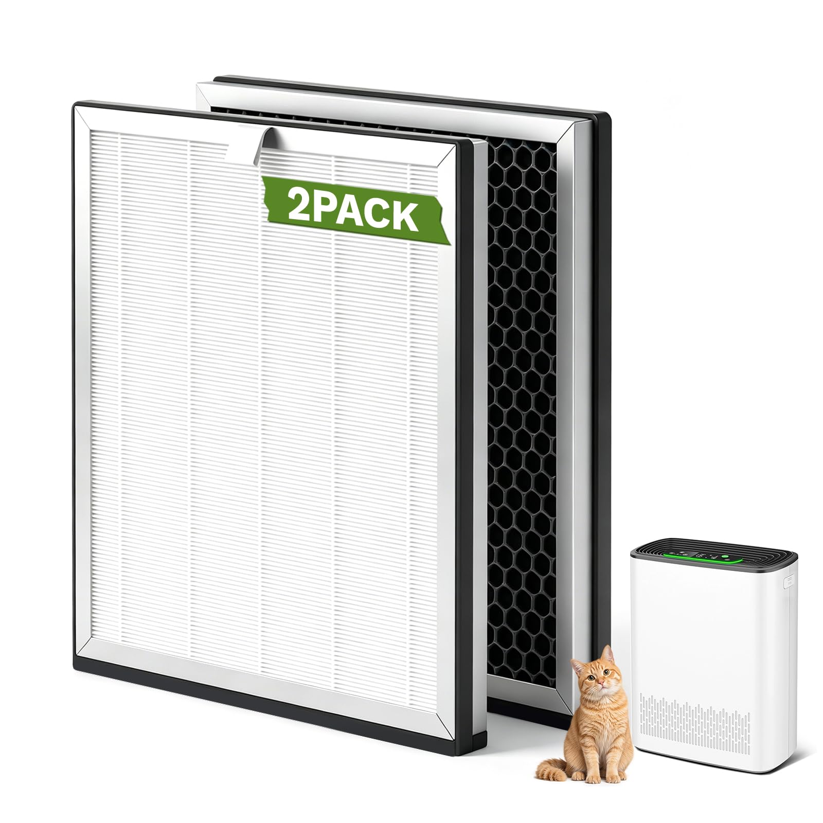 2er Ersatzfilter Kompatibel mit KNKA Luftreiniger APH3000, 3 Stufen der Luftreiniger Filter mit True HEPA Filter H13 und Aktivkohlefilter, Entfernt 99,97% Staub, Pollen, Gerüche