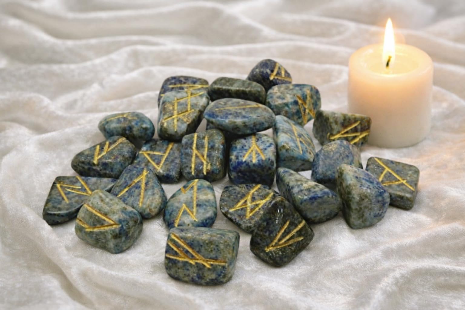 Whitewhale Lapis Lazuli Rune Stones Tumbled Engraved Lettering Crystal Set Healing Chakra Reiki