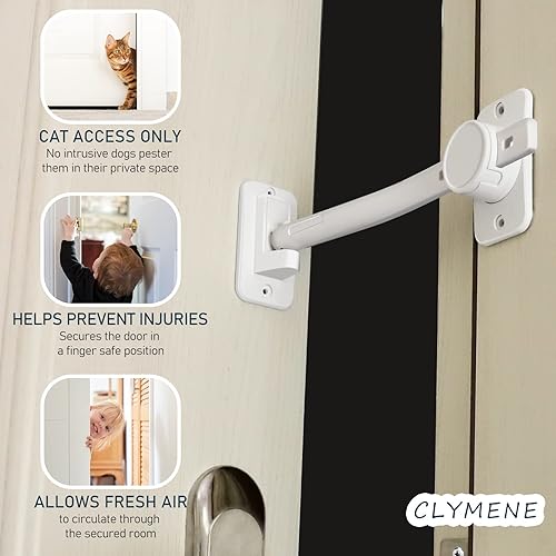 Miniatura 2 de CLYMENE Pestillo y tapón para puerta de gato, cerradura de puerta ajustable a prueba de niños y protector de pellizcos, deja que los gatos entren y