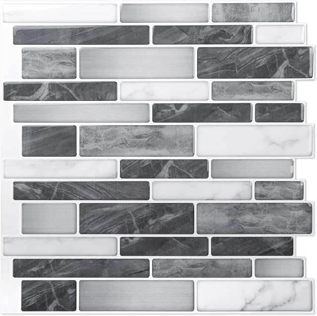 Art3d 10 arkuszy samoprzylepnych płytek backsplash do kuchni, winylowe płytki dekoracyjne, 30 x 30 cm