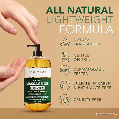Miniatura 4 de Cosmetasa Aceite de masaje para músculos adoloridos para terapia de masaje con rodillo - Aceites de masaje 100 % naturales, libres de crueldad para