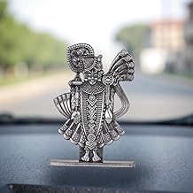 BUC Jay Dwarikadhish Ji Idol for Car Dashboard – Oxidized Black & Silver Finish Artistic Krishna Ji Murti for Temple & Travel (S980-OXI)