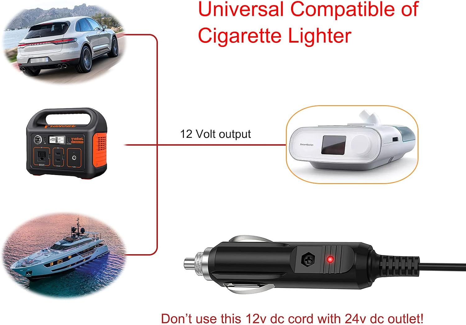 (Update) iGuerburn 12V Shielded DC Power Adapter for Respironics DreamStation CPAP BiPAP Car Charging Power Cord, Dreamstation 2 Auto CPAP Advance Converter Cigarette Lighter