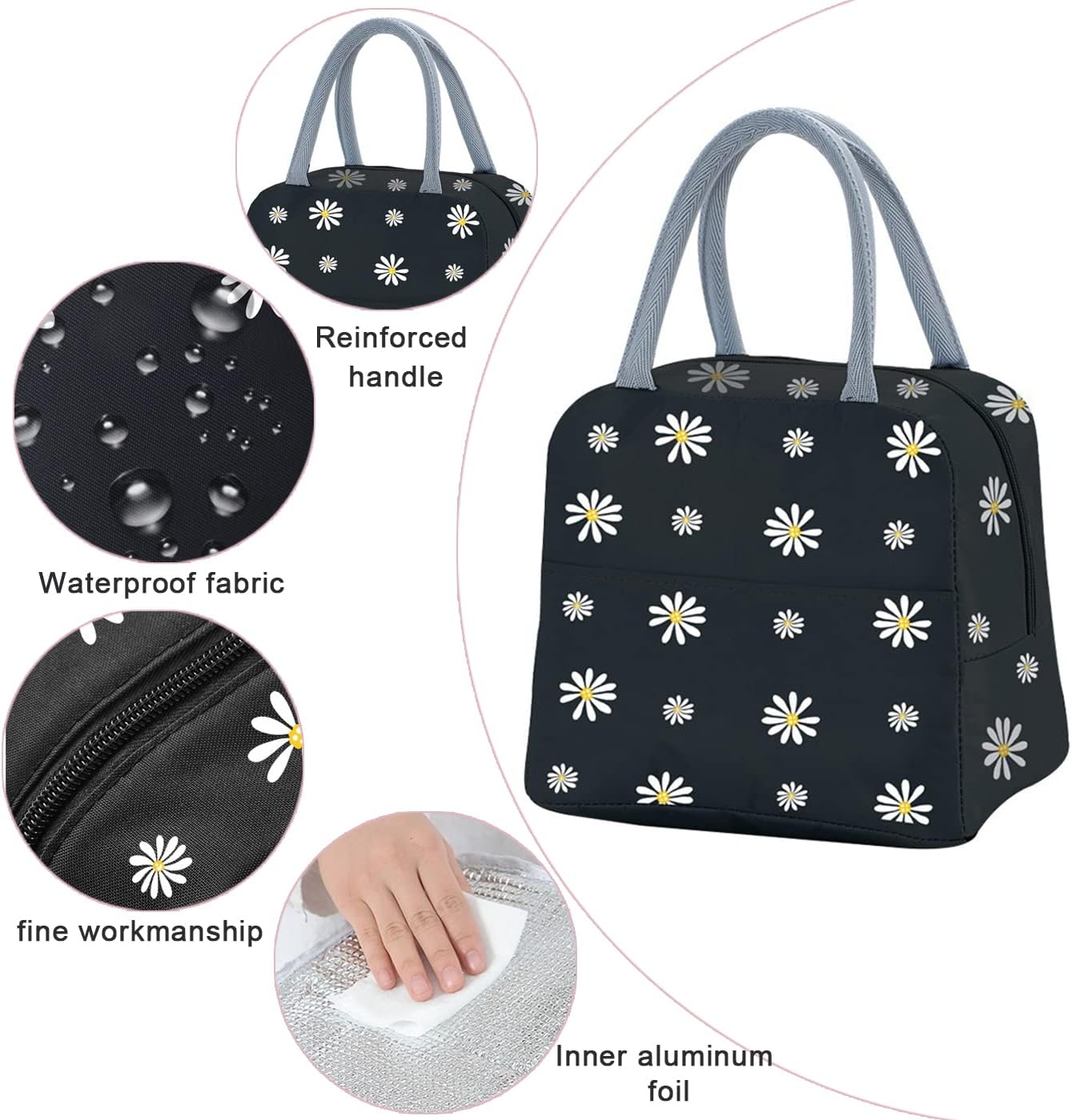 YumSur Lunch Bag Insulated Tote Bag Lunch Box Resuable Cooler Bag Lunch Container Waterproof Lunch Holder for Women,Men,Student and Kid - Image 4