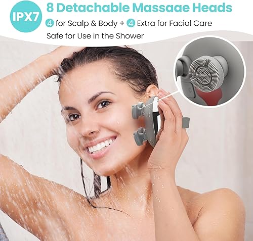 Miniatura 3 de Masajeador eléctrico portátil para cuero cabelludo con calor, recargable IPX7, impermeable, con 100 nodos de amasamiento, 3 modos de velocidad, 2