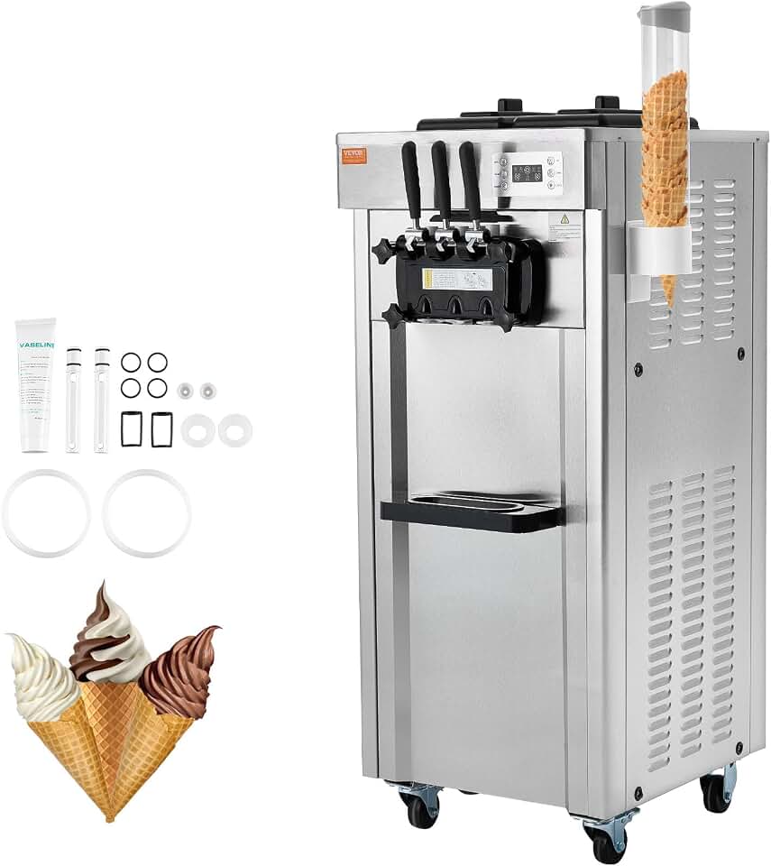 VEVOR Commercial Ice Cream Machine 5.3 to 7.4 Gal/H Yield 2200W 3-Flavor