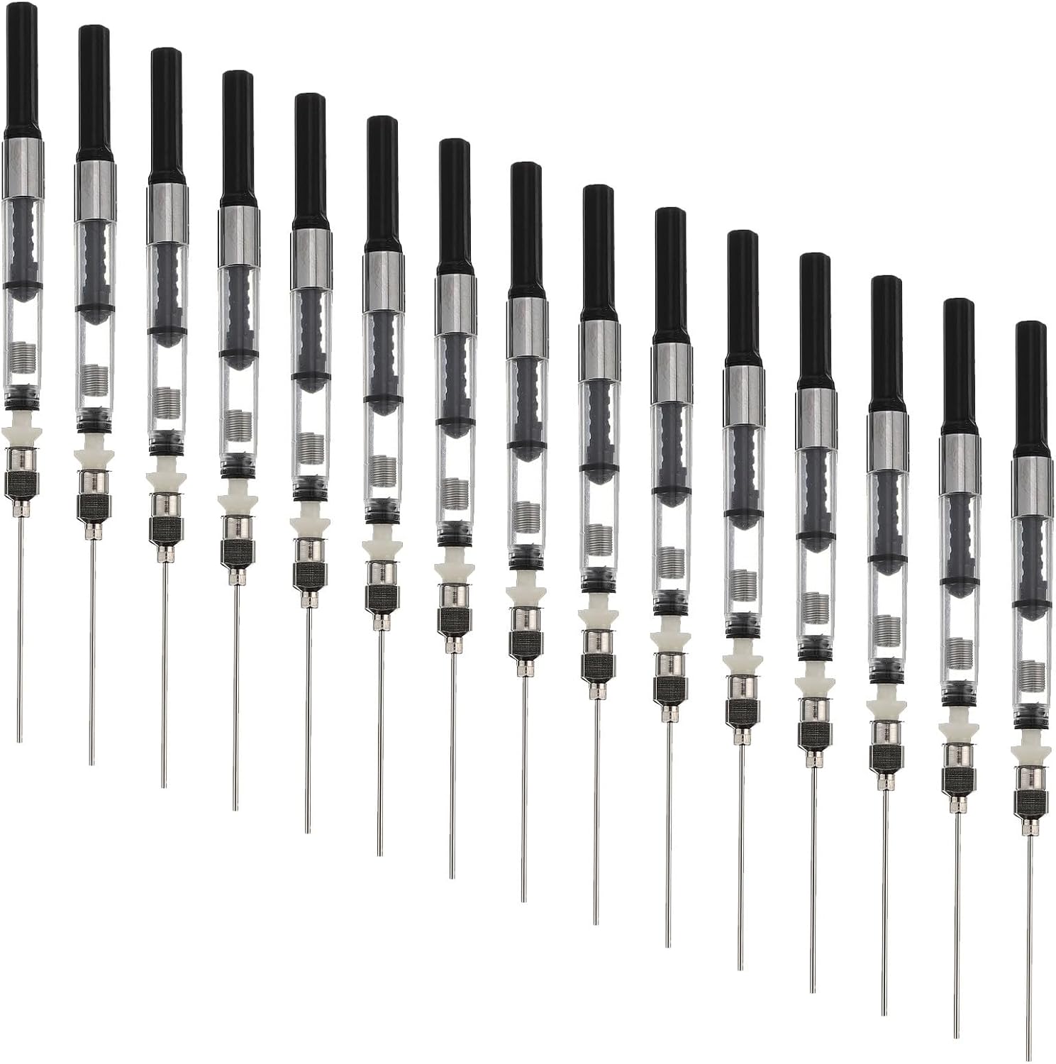 SHINEOFI Fountain Pen Ink Syringe Filler Easy Maintenance and Wide Compatible Converter 15pcs with Removable Blunt Needle Tip, 3.4mm Bore Diameter, Stainless Steel and Plastic