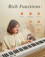 Vista 5 de Teclado de piano portátil, piano digital plegable semipesado de 88 teclas, tamaño completo, grano de madera, teclado de piano eléctrico