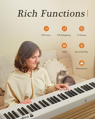 Miniatura 5 de FingerBallet Teclado de piano portátil, piano digital plegable semipesado con 88 teclas de luz, tamaño completo, grano de madera, teclado de piano