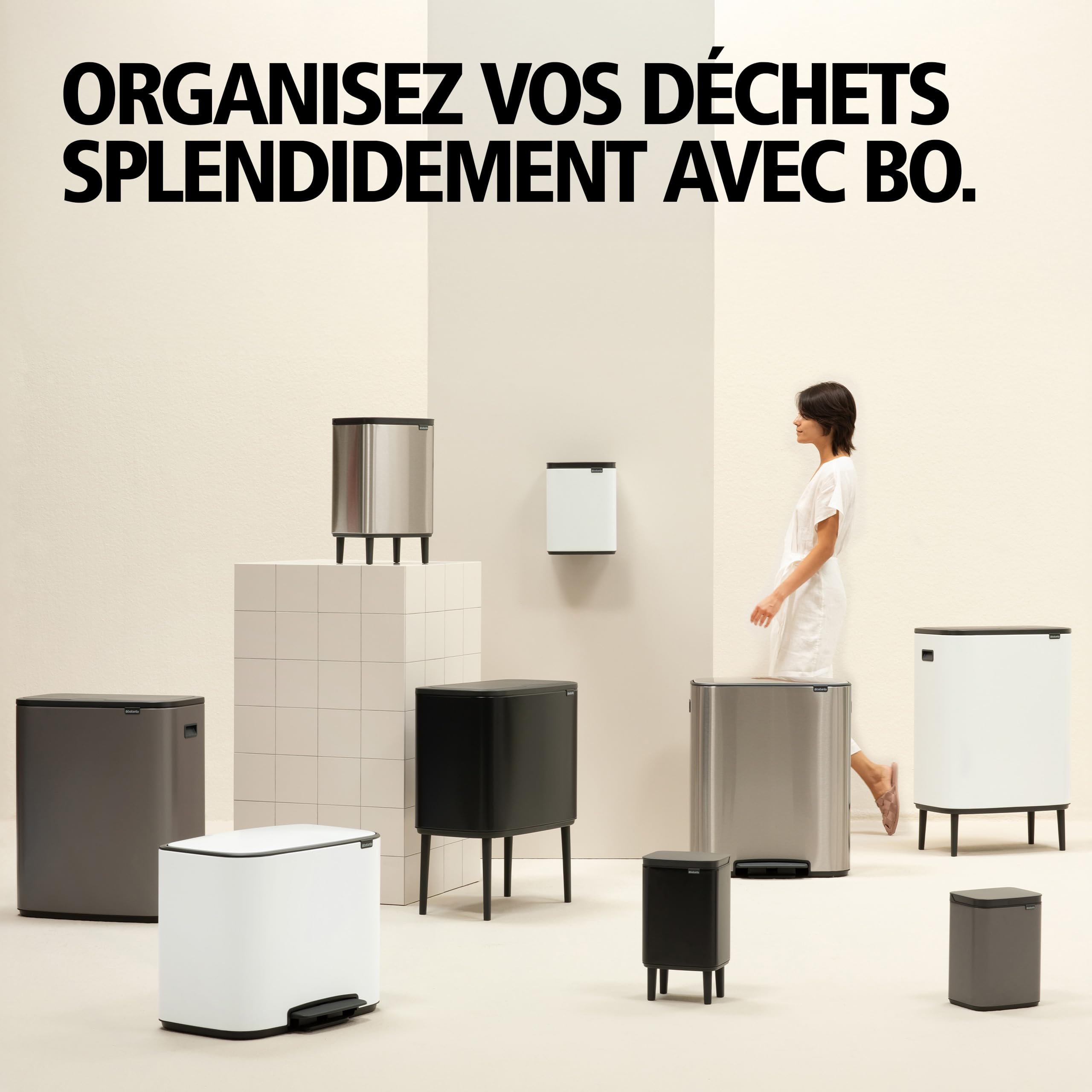 Brabantia Poubelle Bo Touch 30L (Platine) – Poubelle cuisine compacte à ouverture automatique soft-touch – Système de tri des déchets avec seau amovible – Sacs-poubelle PerfectFit gratuits inclus