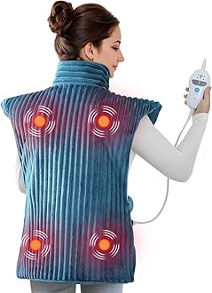 Dowin Heating Pads for Back Pain Relief,Wearable Electric Heating Pad with Massager, 24"x35" Extra Large Heated Pad for Neck and Shoulders Cramps,Auto-Shut Off,Machine Washable (Teal)