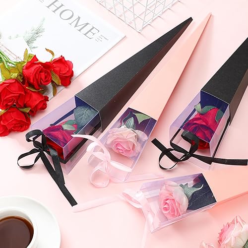 Miniatura 4 de Thyle 24 bolsas de flores individuales con fundas de rosas, papel de regalo de flores, bolsa de ramo de rosas individuales para graduación, boda,