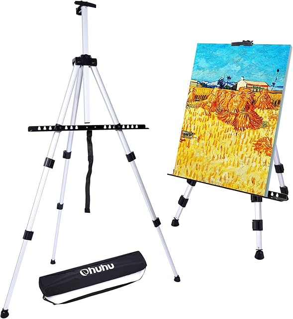 Easel for Painting, Ohuhu 66"/167cm Easel Stand Tabletop and Floor Art Easel, from 21" to 66" Height Adjustable Picture/Poster/a2 a3 a4 Canvas Display Stand with Carry Bag for Indoor/Outdoor Painting