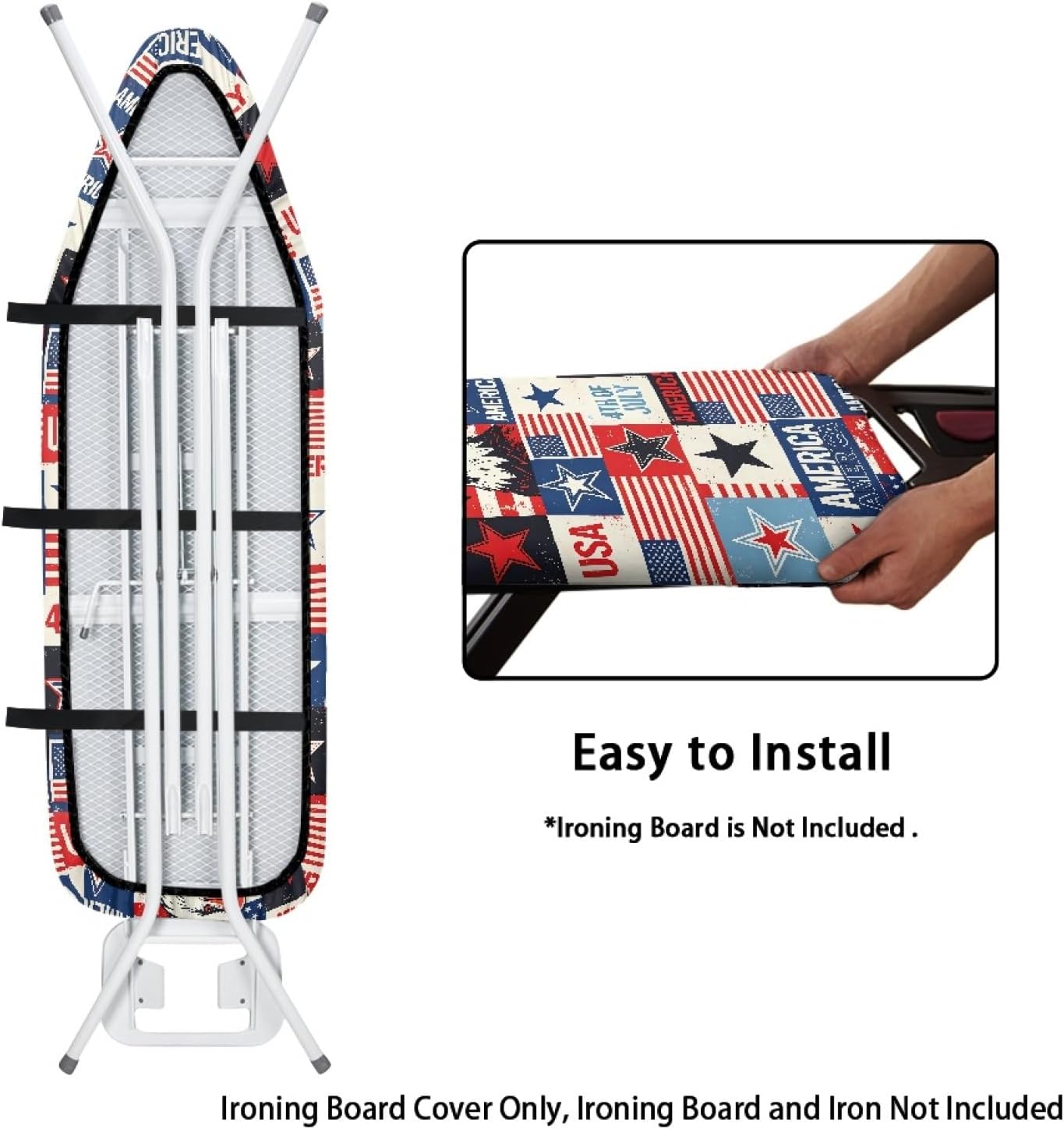 4th of July Ironing Board Cover, 16"x55" Standard Ironing Board Cover with Elastic Edge and Hook and Loop Fasteners, Scorch & Stain Resistant, Polyester Home Ironing Board Covers, Light Bursts