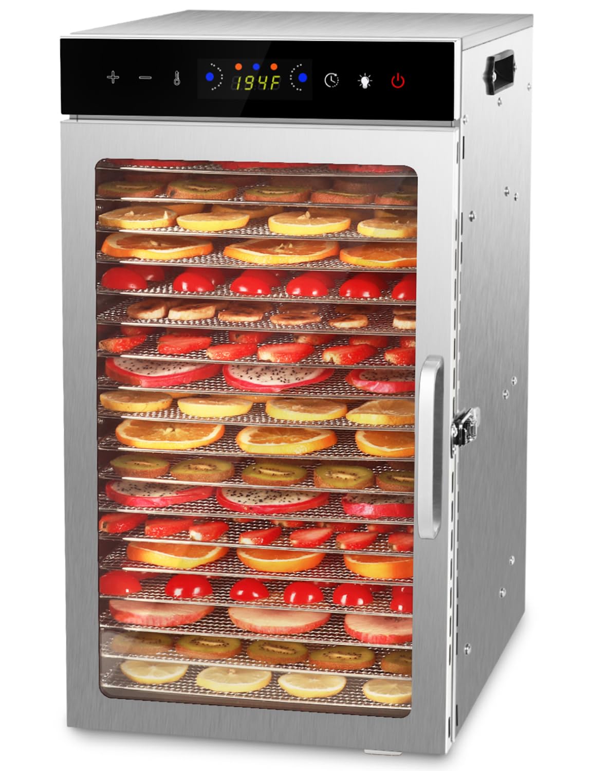Commercial Food Dehydrator Machine 800W 18 Trays Stainless Steel Food Dehydrated Dryer with 24H Timer Touch-Control LED Display Over Heat Protection for Jerky Herbs Meat Beef Fruit Vegetables