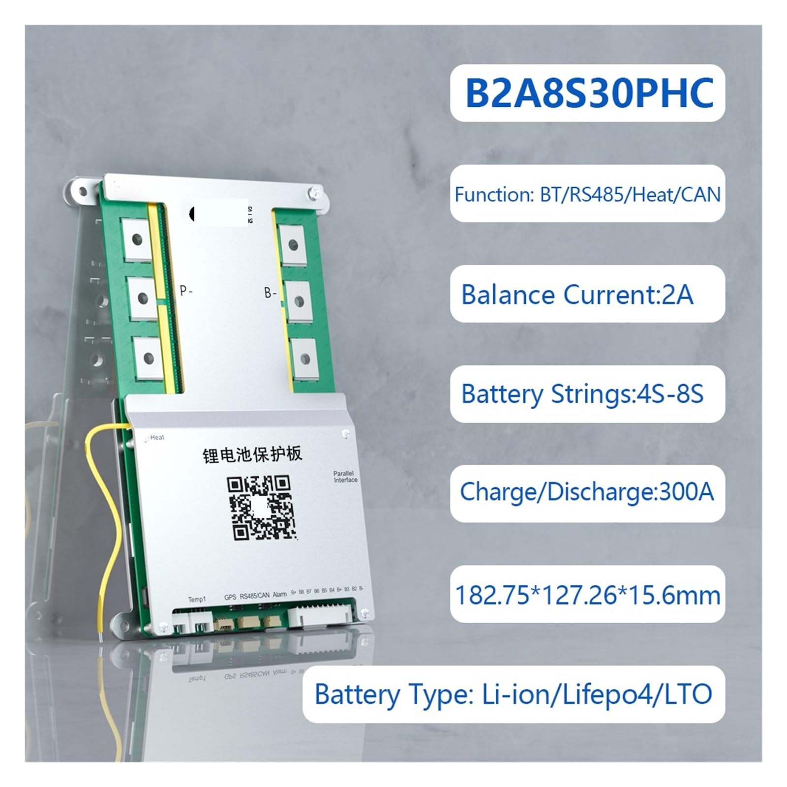 LDHJBNAC B2A8S30P with 2A Active Balance 300A Charge and Discharge Protection for 4S~8S LiFePO4 Li-ion Battery Balancer(B2A8S30P-HC)