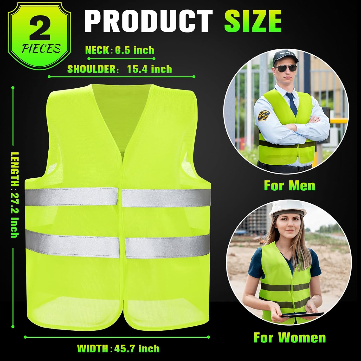 JaGely High Visibility Safety Vest Bulk Reflective Mesh Security Vest for Men Women Work Cycling Runner Neon - Image 2