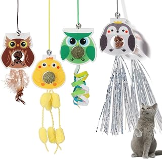 Blmsian Hanging Cat Toy, 4 Pack Hanging Door Cat Toys with Catnip Balls and Gall Fruit, Self-Play Retractable Cat Teaser Toy, Interactive Cat Teaser Toy for Indoor Cats Kitten Play Chase Exercise