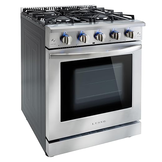 Lusso 24" Stainless Steel Gas Range | 3.7 Cu. Ft. | 12000 BTU Oven | 4 Burners | LED Knobs