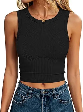 ANRABESS Women's Crop Tank Top High Neck Sleeveless Ribbed Knit Slim Fit Shirt
