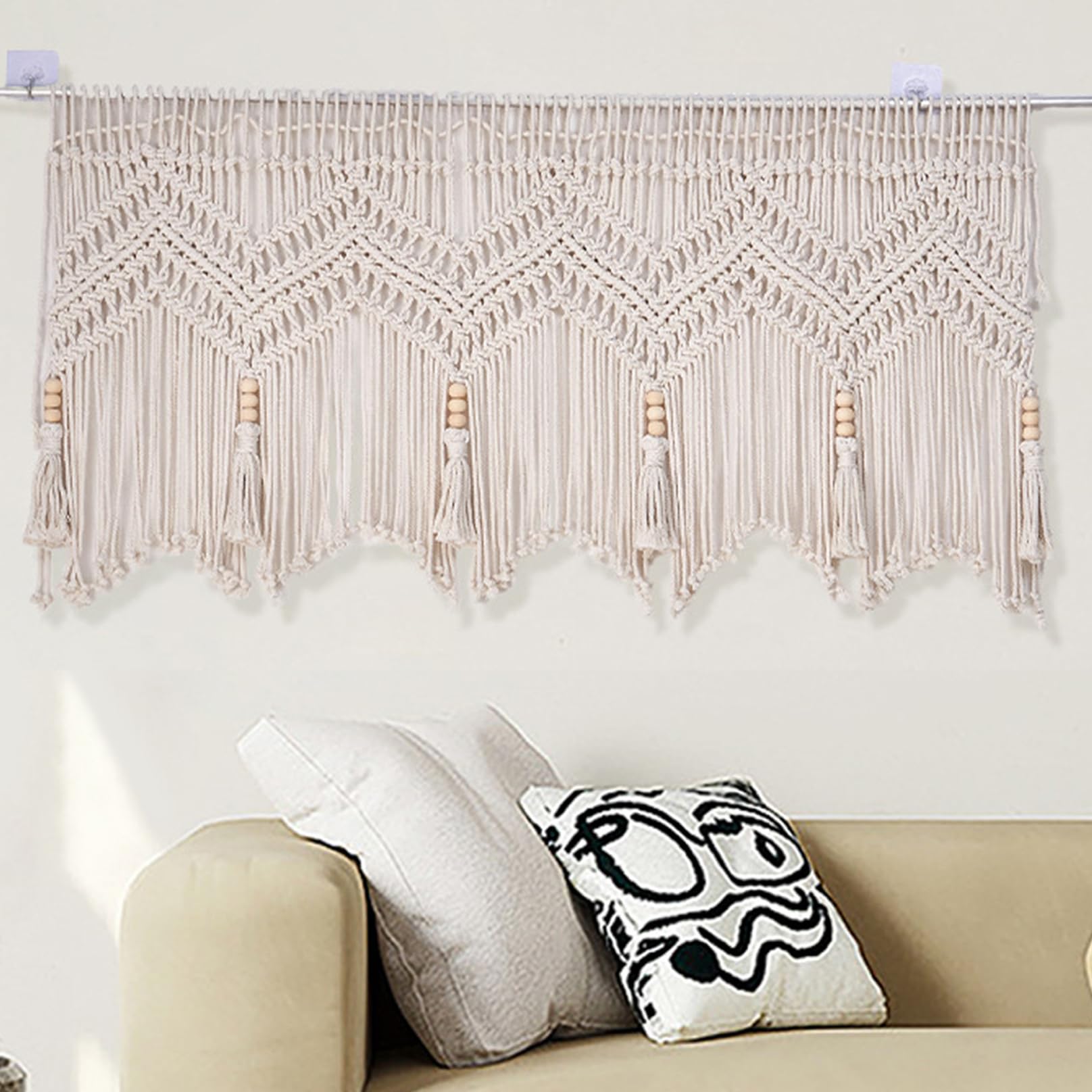 Cortinas de Macrame para Ventanas, Cenefa de Macrame de algodón de 52x21 Pulgadas, Colgante de Paredes, Cenefa Boho Corta para el baño de la Cocina.