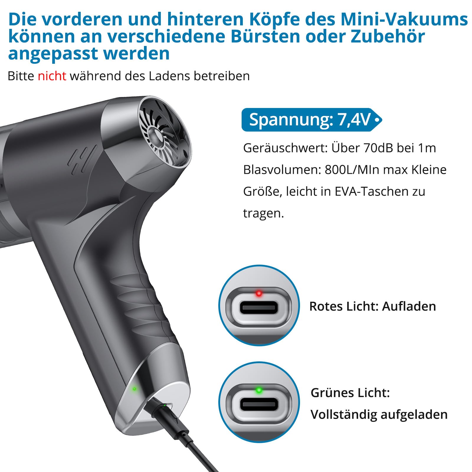 AUTOUTLET Mini Handstaubsauger Kabellos, 4 in 1 Staubsauger Auto Brushless Motor 11KPA High Power, 2-Gang 85000 U/min Druckluftspray, Akku Auto Staubsauger für Outdoor, Office Reinigung und Tierhaare