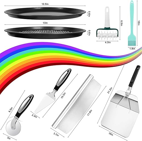 Miniatura 2 de Fat-Cat Kit de fabricación de pizza (juego de 8 piezas) con bandeja redonda para pizza de 12 pulgadas, bandeja con agujeros, cortador de pizza de 14