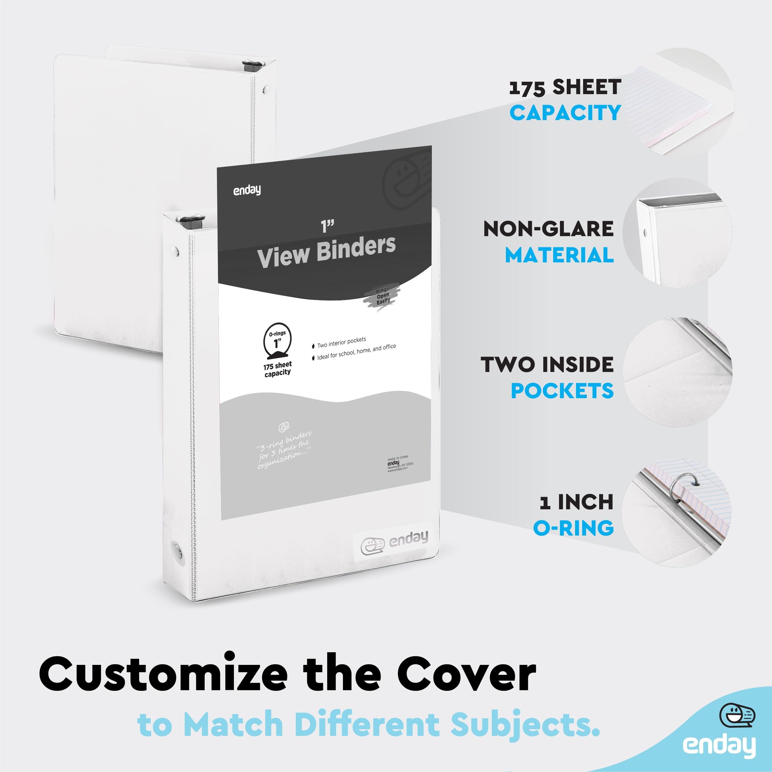 Snapklik.com : 1 Inch Binders 3 Ring Binder, White 1” Round Ring Binder