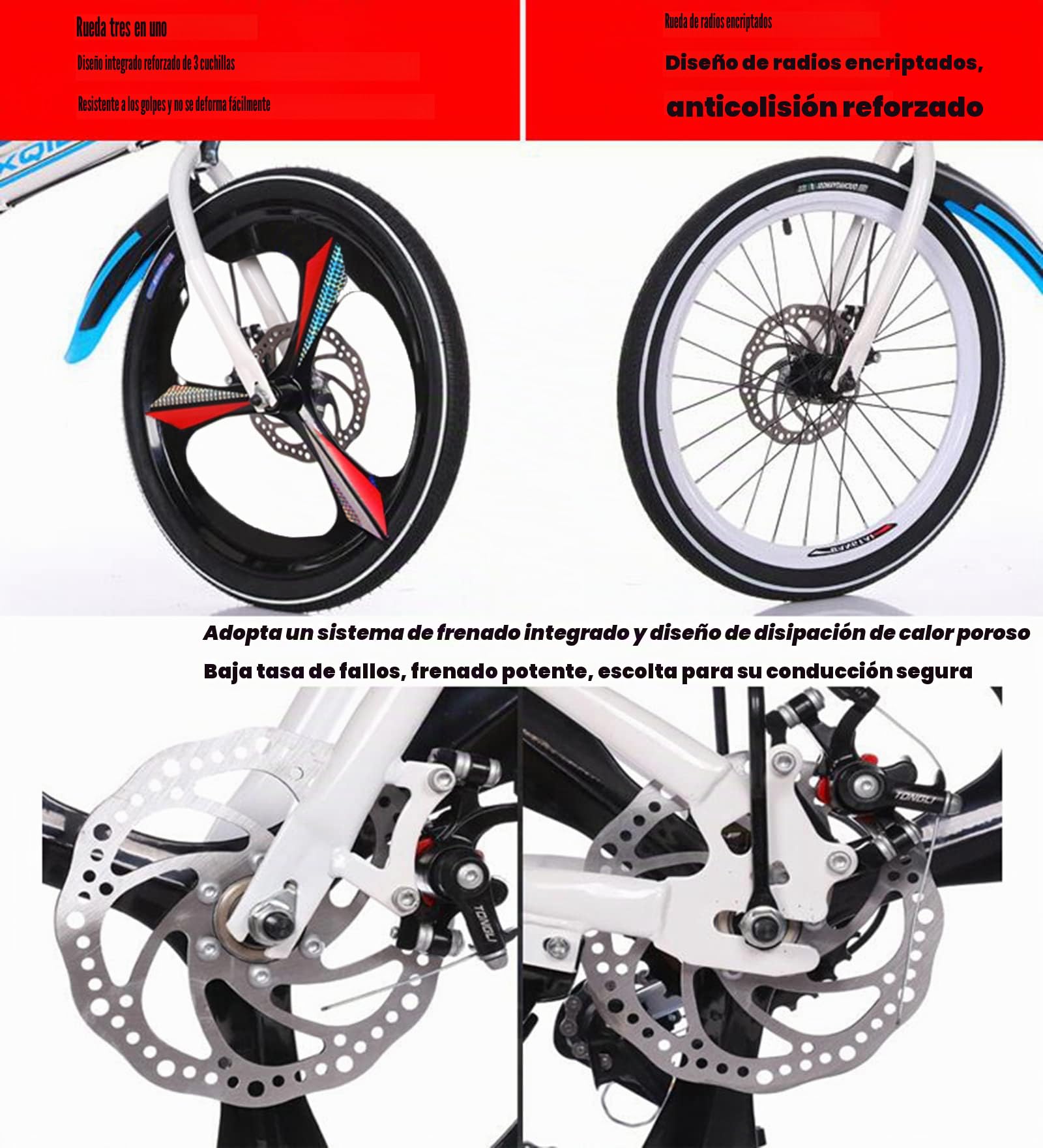 Bicicleta plegable de 20 pulgadas para adultos hombres y mujeres adolescentes Bici Plegable,absorción de doble choque delantera y trasera,6velocidades variables,freno de disco doble,negr