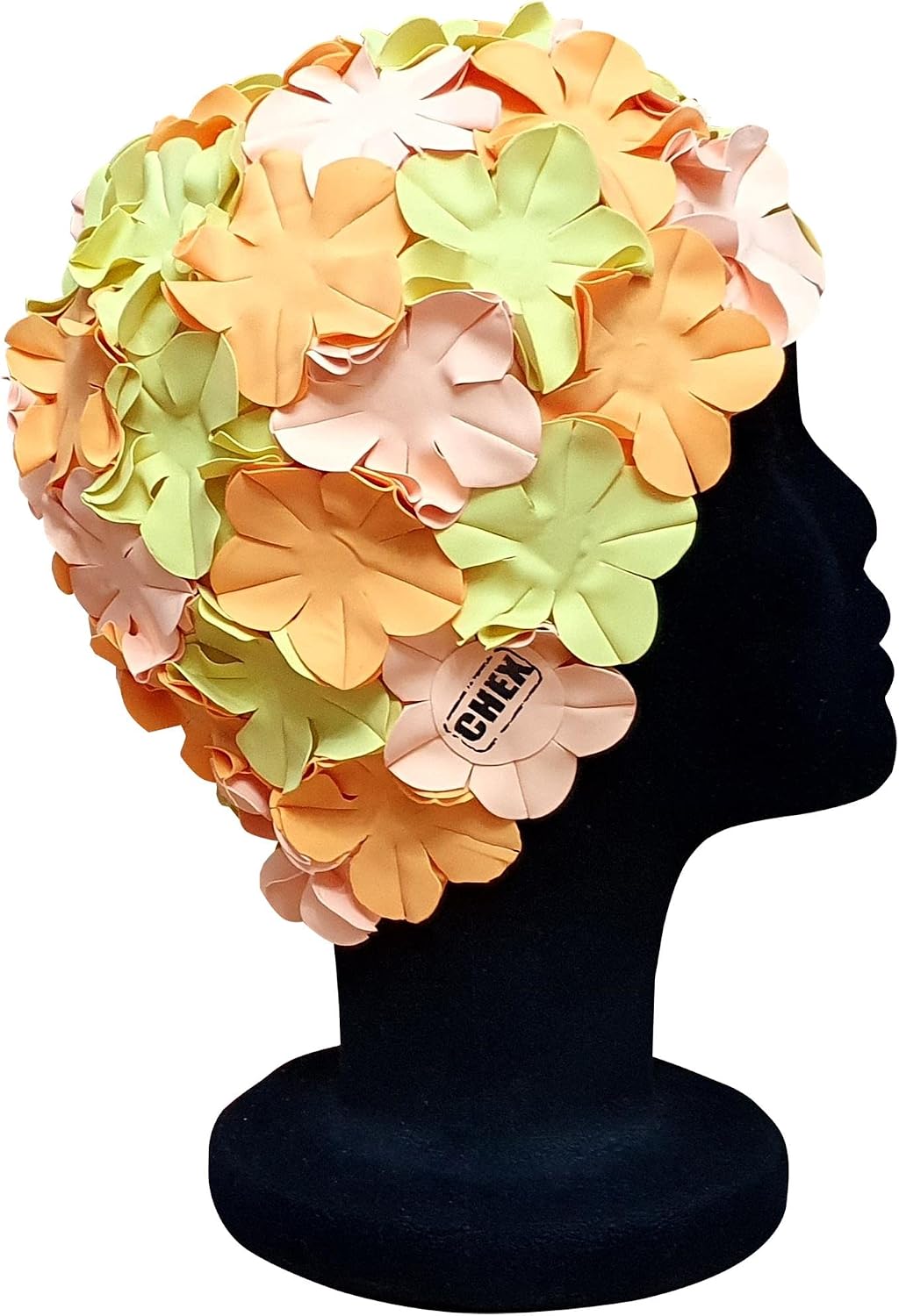 CHEX Anzio Thermal Rubber Floral Ladies Classic Retro 3D Flower Petal 3 Colour Stunning Vintage Style Swimming Hat Swim Cap Generous One Size Adults (Yellow/Orange/Pastel Peach) - Image 5