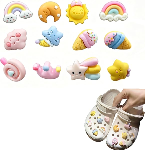 Lot de 12 badges à paillettes pour chaussures Crocs Charms PVC compatibles avec sabots sandales, broches Crocs pour enfants filles et femmes Ensemble de connecteurs pour décoration de chaussures - 1