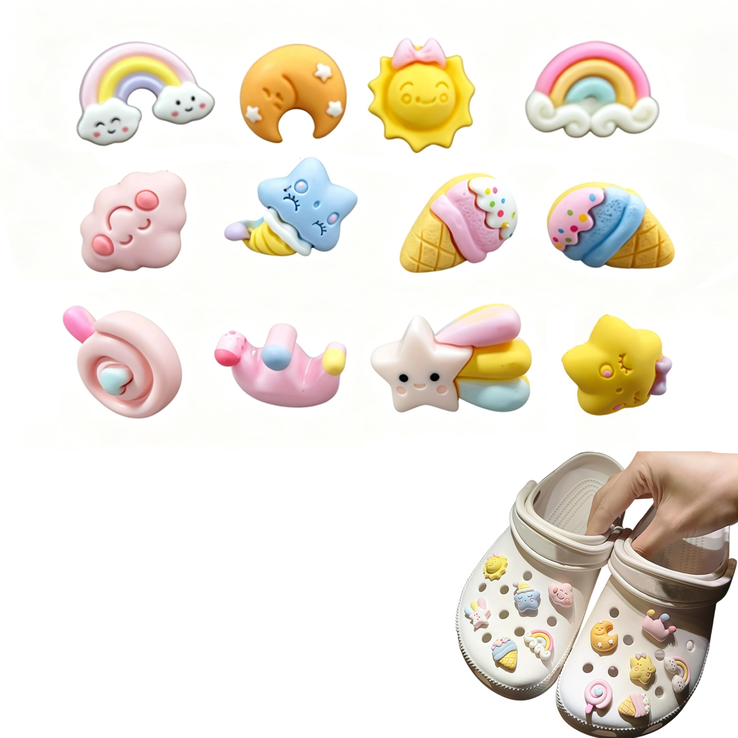 Juego de 12 piezas de charms de zapatos con purpurina, para de PVC, compatible con zuecos, sandalias, para niños, niñas, mujeres, juego de conectores para decoración individual de