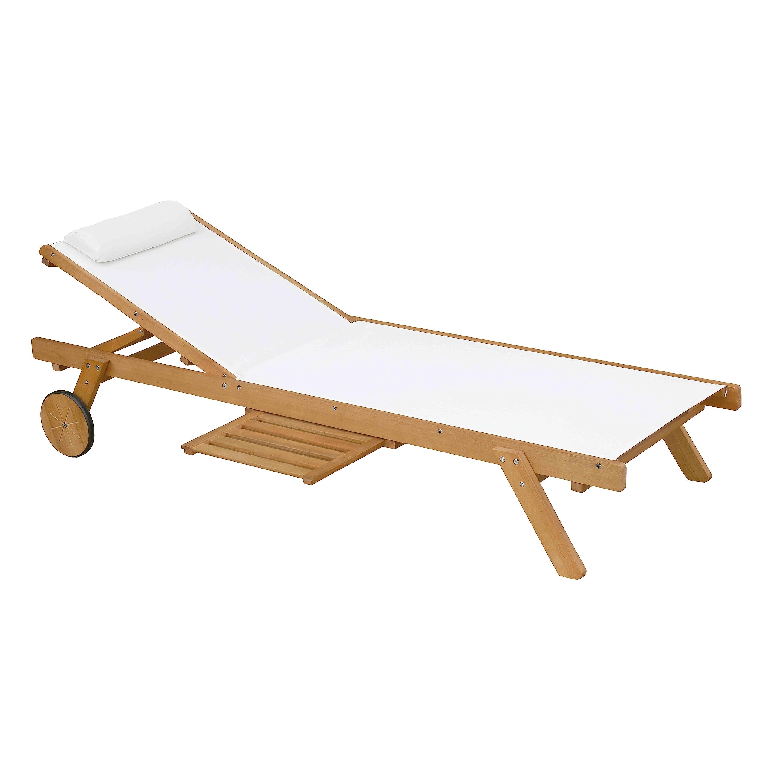 Oviala Lot de 2 Bains de Soleil avec Coussin et Tablette en Bois Blanc