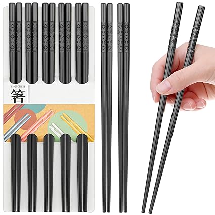 5 Pairs Reusable Chopsticks Dishwasher Safe,9.5 Inch Fiberglass Chopsticks Set, Japanese Chinese Korean Chopsticks for Food, Non-Slip, Easy to Use (Black Chopsticks)