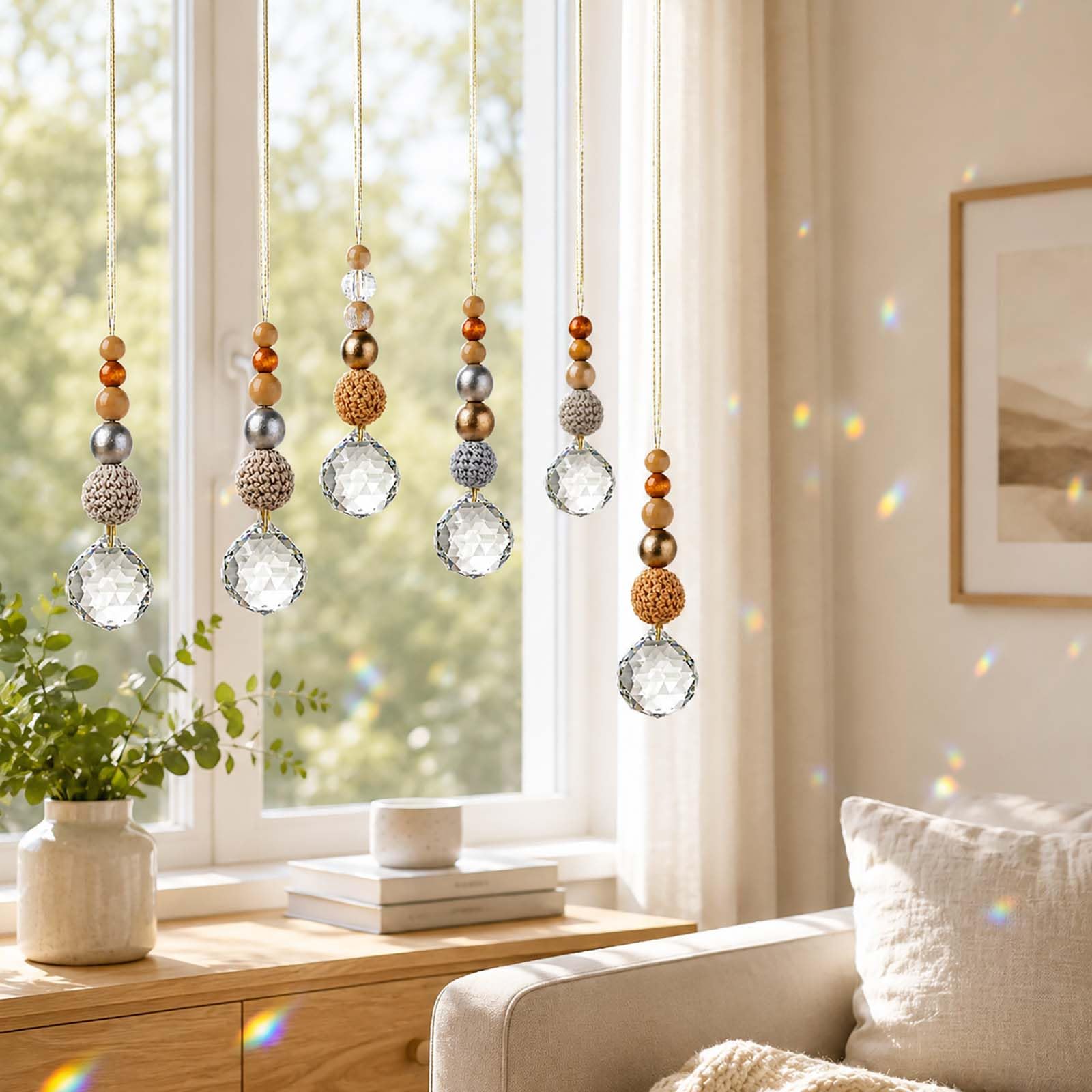 LMSAWK 6 PCS Crystal Sun Catchers, Hanging Suncatchers for Windows, Crystal Window Decor for Indoor, Outdoor and Garden Decor
