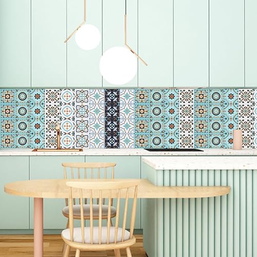 Miniatura 4 de AHANDMAKER 30 calcomanías de azulejos de mandala, autoadhesivas, removibles, azulejos mexicanos para pisos, azulejos de cocina, escaleras,