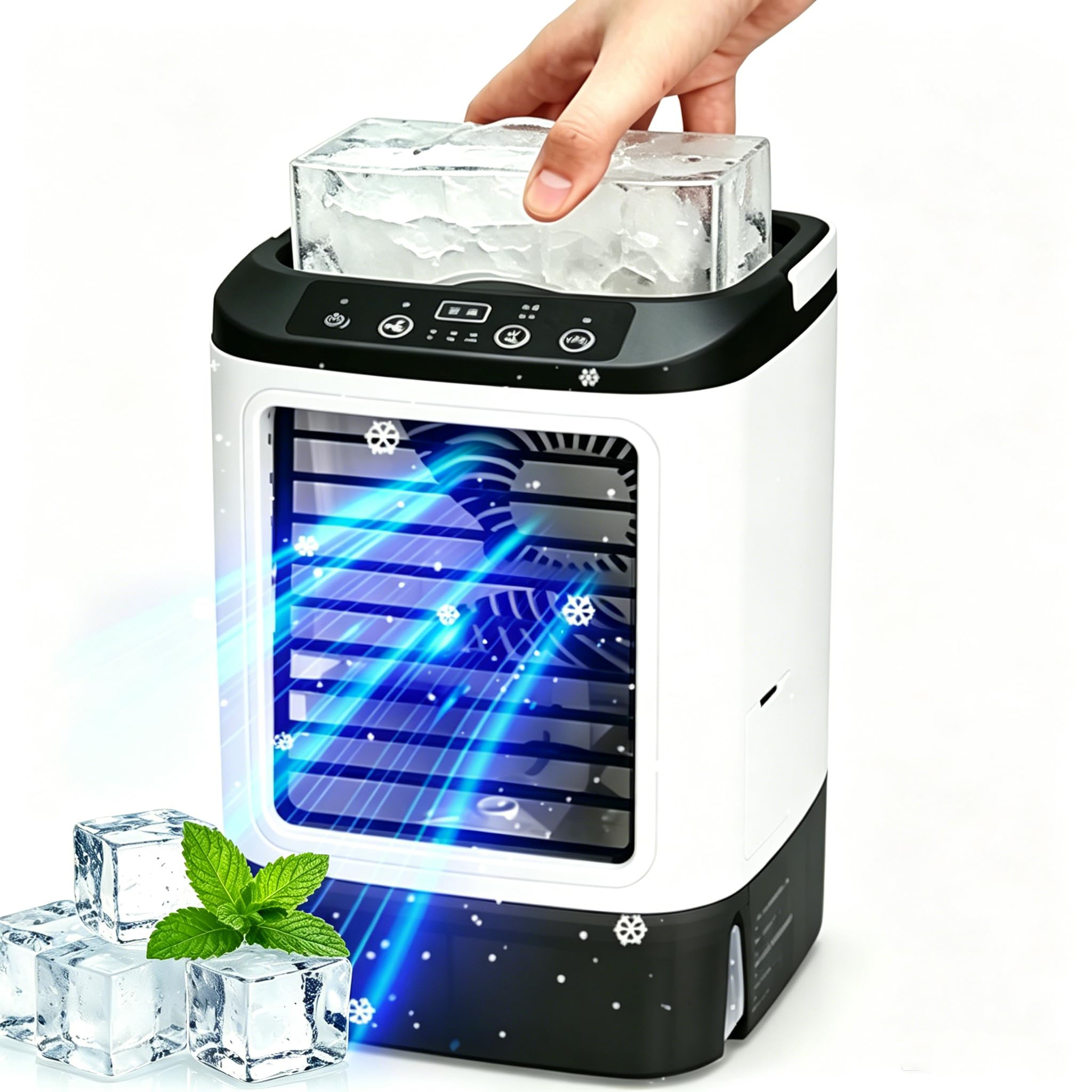 Mini Condizionatore D'aria, Nuovo Ventilatore Portatile Con Condizionatore D'aria, Raffrescatore D'aria Personale Alimentato Via USB Con 3 Velocità 2 Modalità Nebulizzazione, Serbatoio Acqua 900 ml