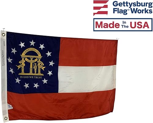Miniatura 2 de Bandera del estado de Georgia de 6 x 10 pies, nailon para todo tipo de clima y costuras reforzadas para el extremo de la mosca, fabricado en Estados
