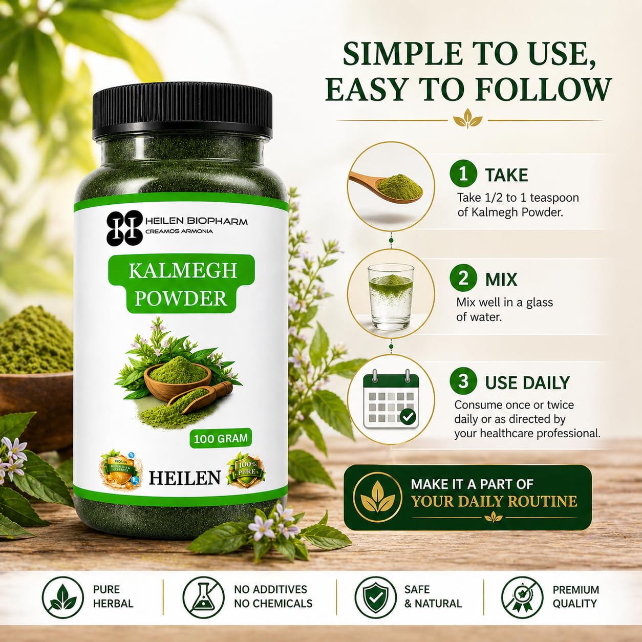 Heilen Biopharm Kalmegh Powder– 100g Pack of 2 | Green Chiretta | Andrographis Paniculata | 100% Pure Ayurvedic Herbal Powder | Health & Immunity Support 3
